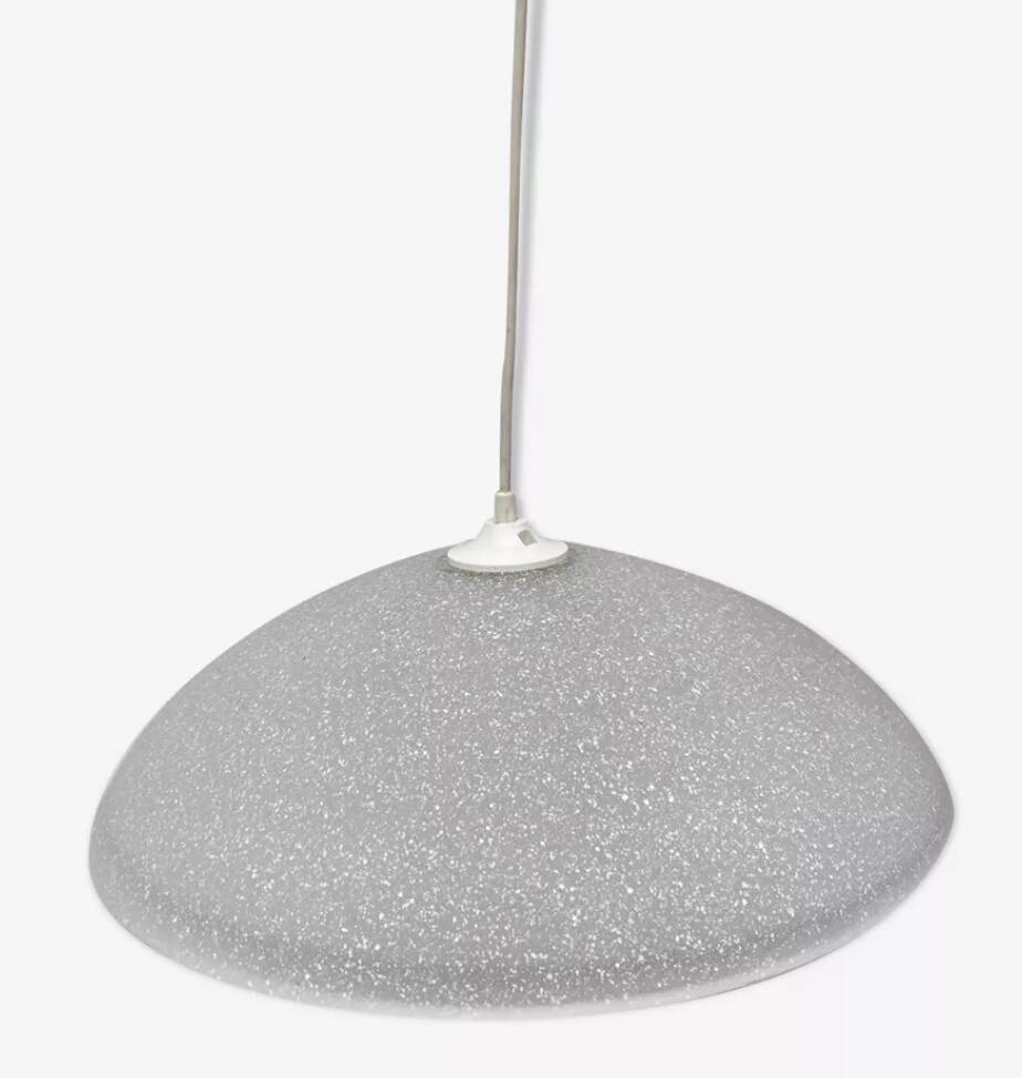 1980s speckled glass pendant light, grey and white