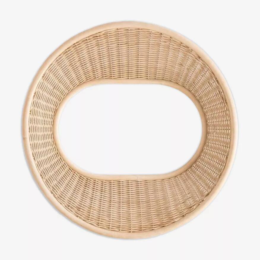 Large concave mirror in woven rattan