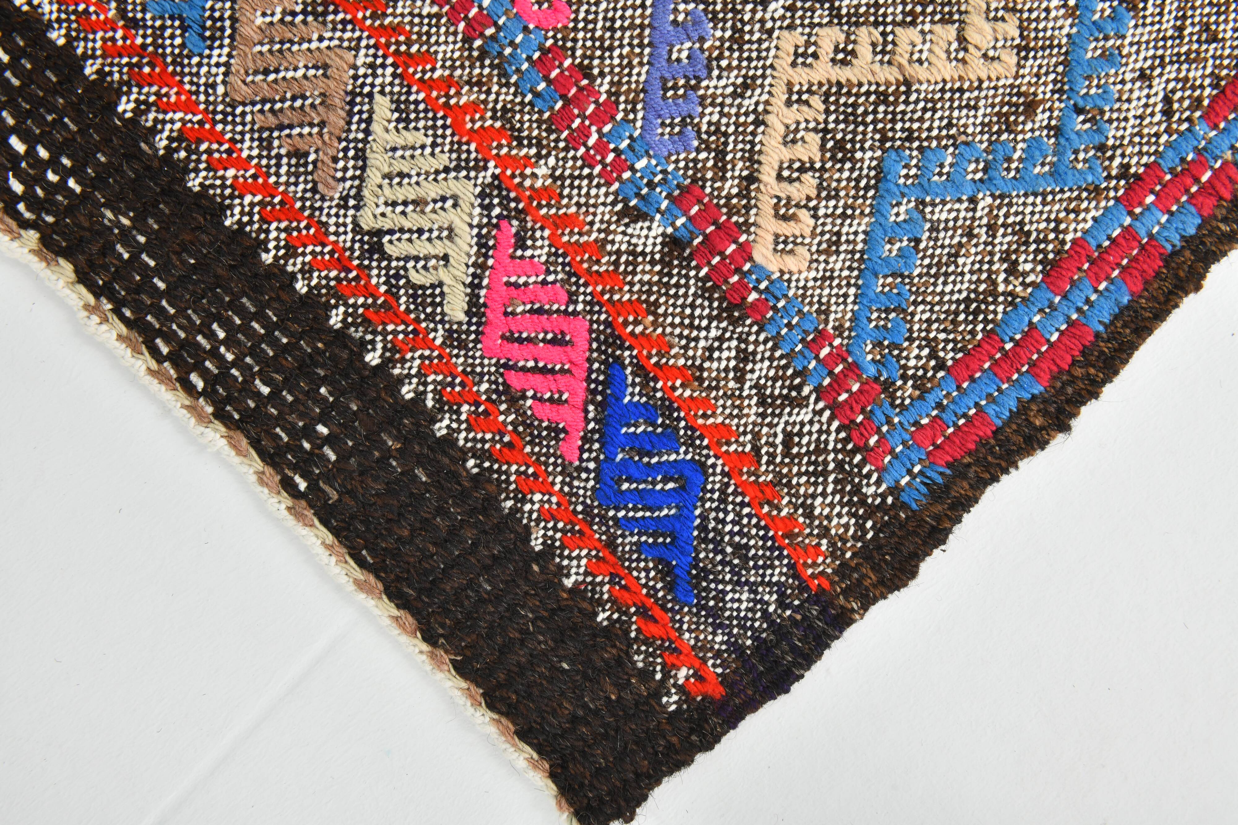 Tapis kilim vintage multicolore à motifs zigzag géométriques, 184x274 cm