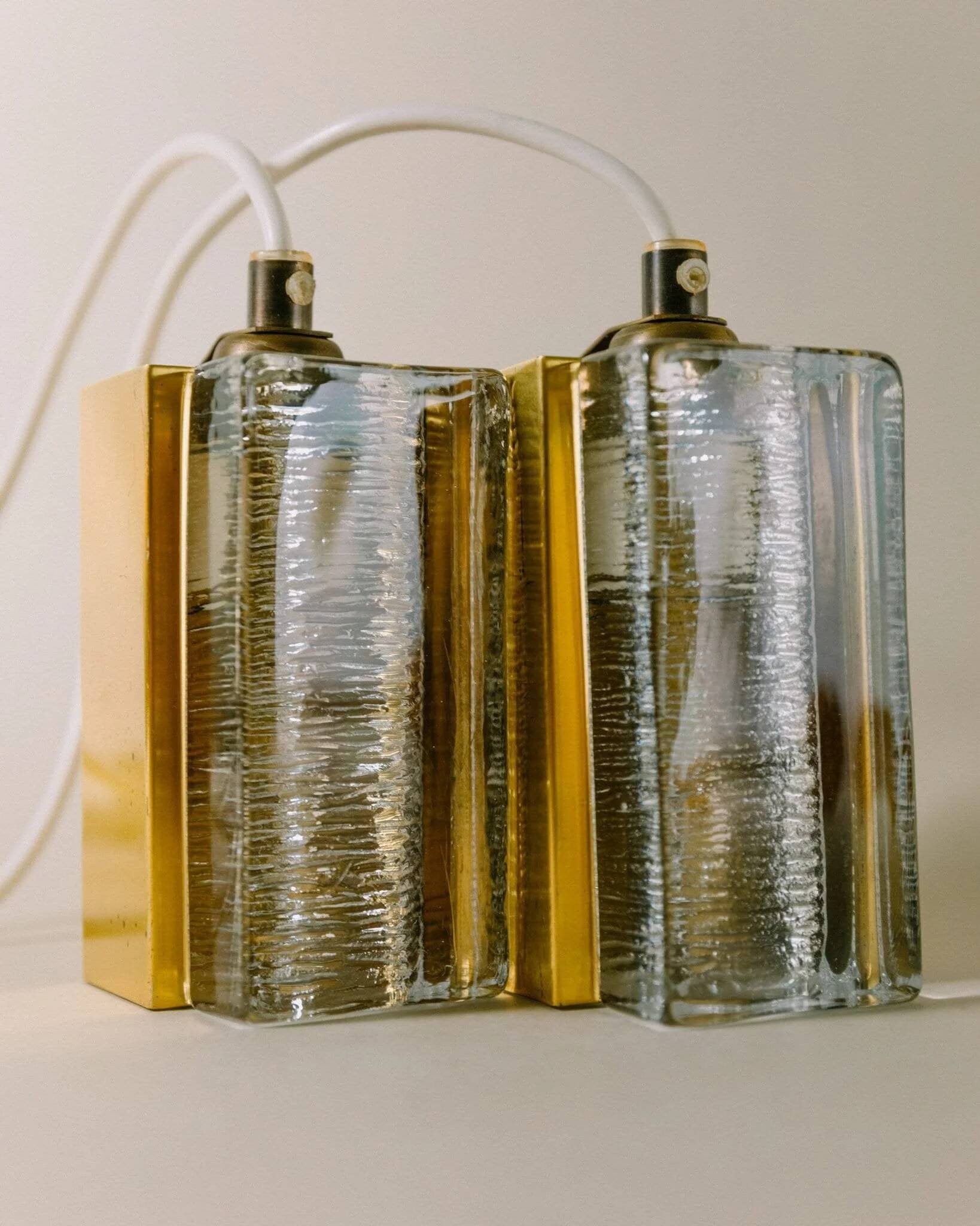 Set of 2 Vitrika Atlantic Wall Lamps in Clear Glass with Brass-Gold Frames