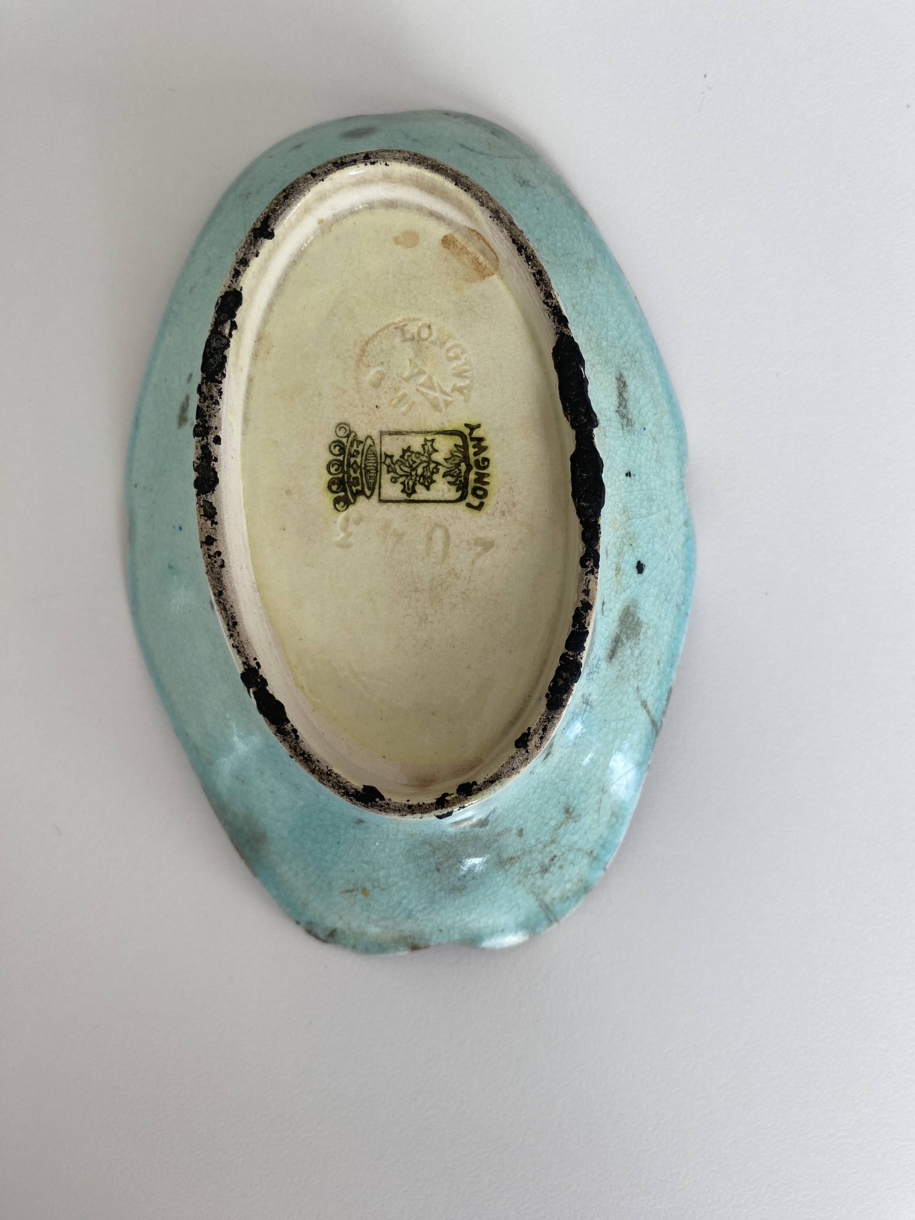 Oblong bowl in Longwy earthenware with art deco style pattern