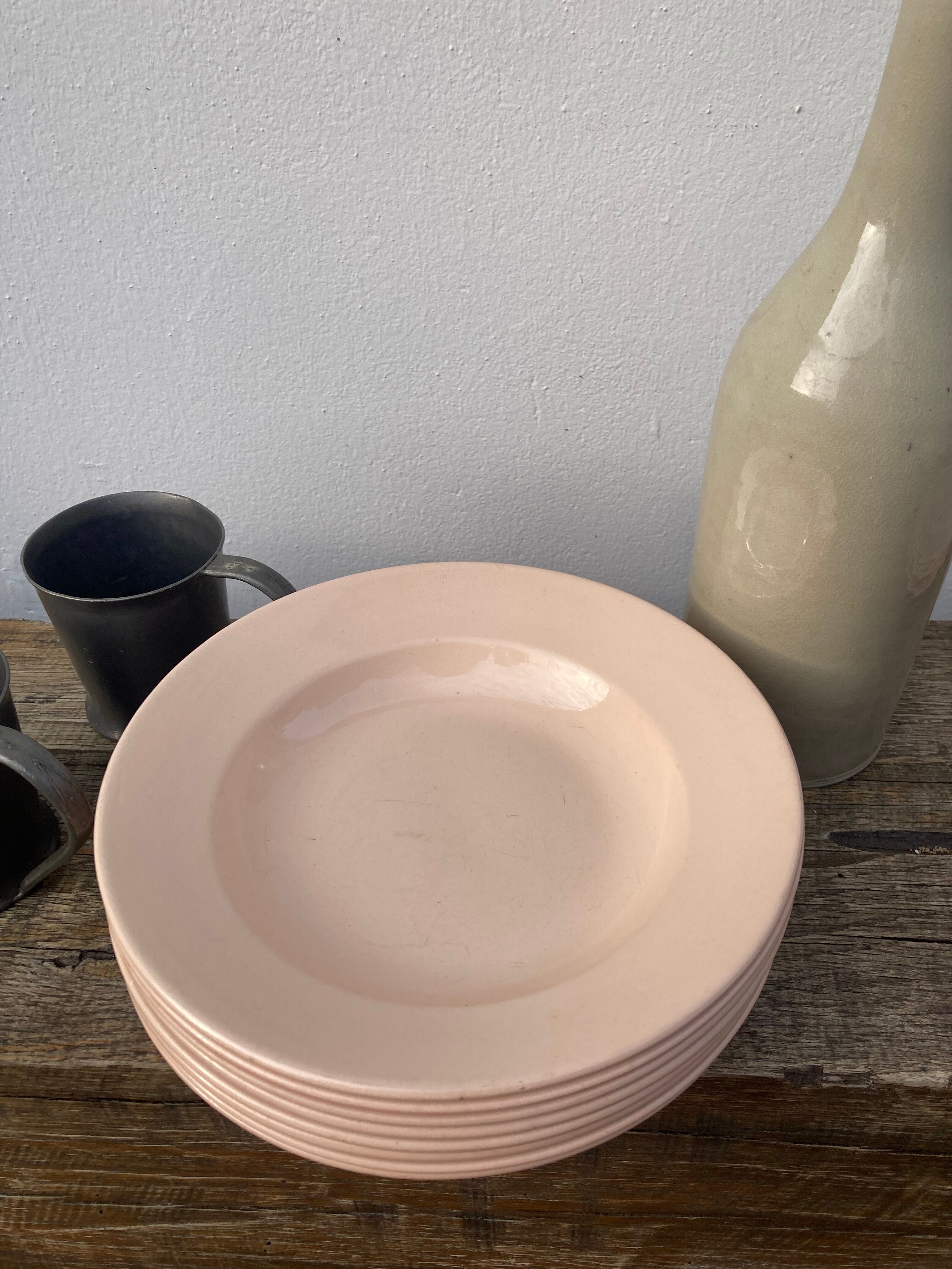 8 hollow plates Digoin Sarreguemines powder pink old