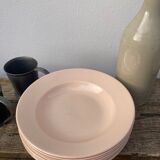 8 hollow plates Digoin Sarreguemines powder pink old