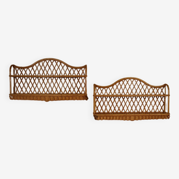 Pair of rattan wall shelves