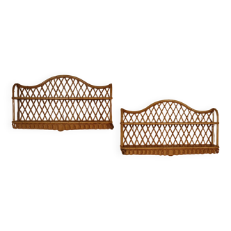 Pair of rattan wall shelves