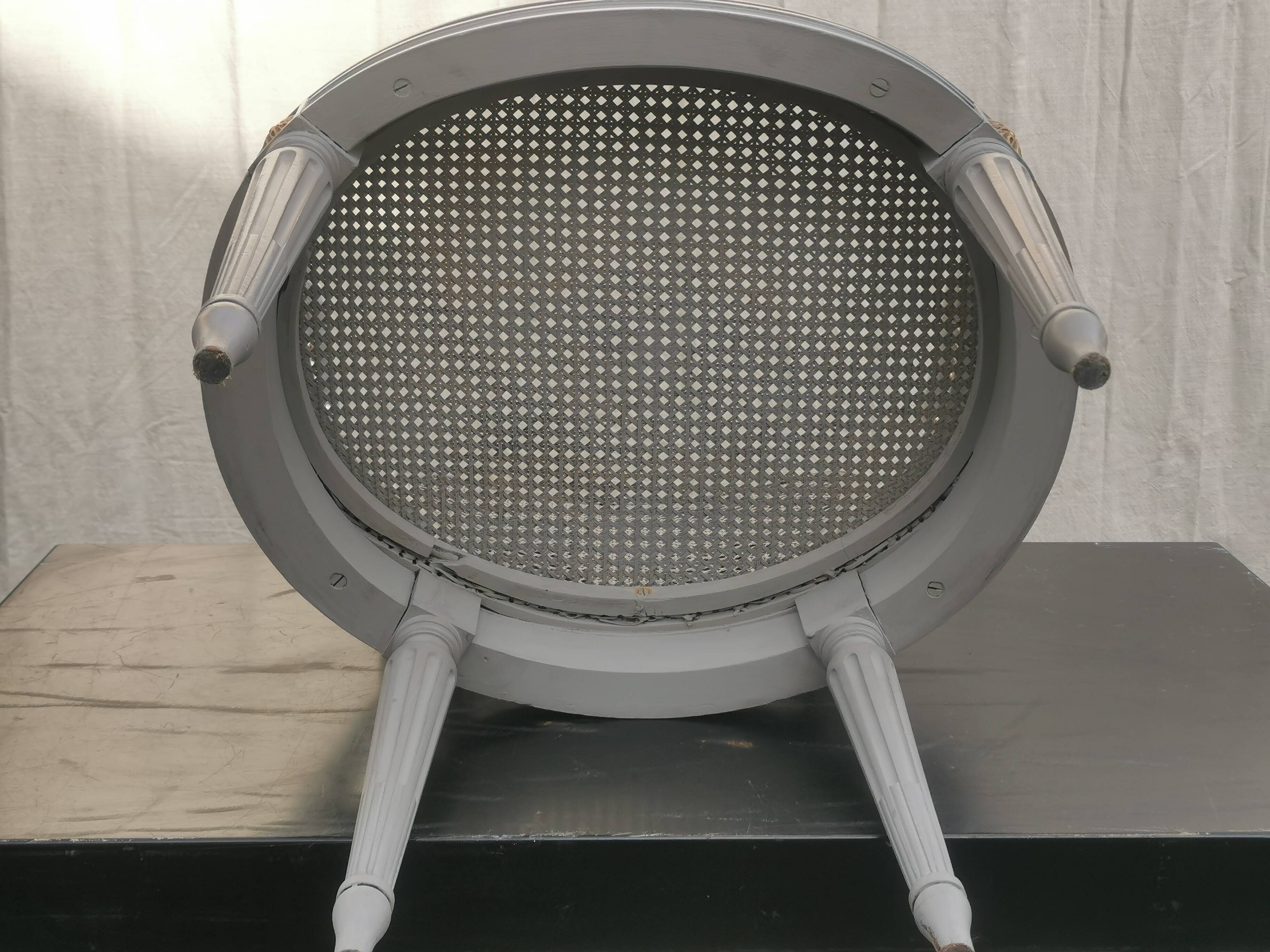 Louis xvi style “grey lacquered” armchair