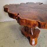 Brutalist table trunk old elm magnifying glass