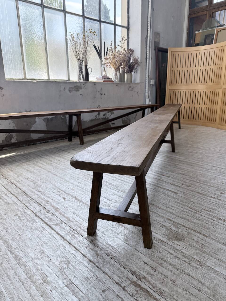 Paire de bancs de ferme chêne 4 mètres