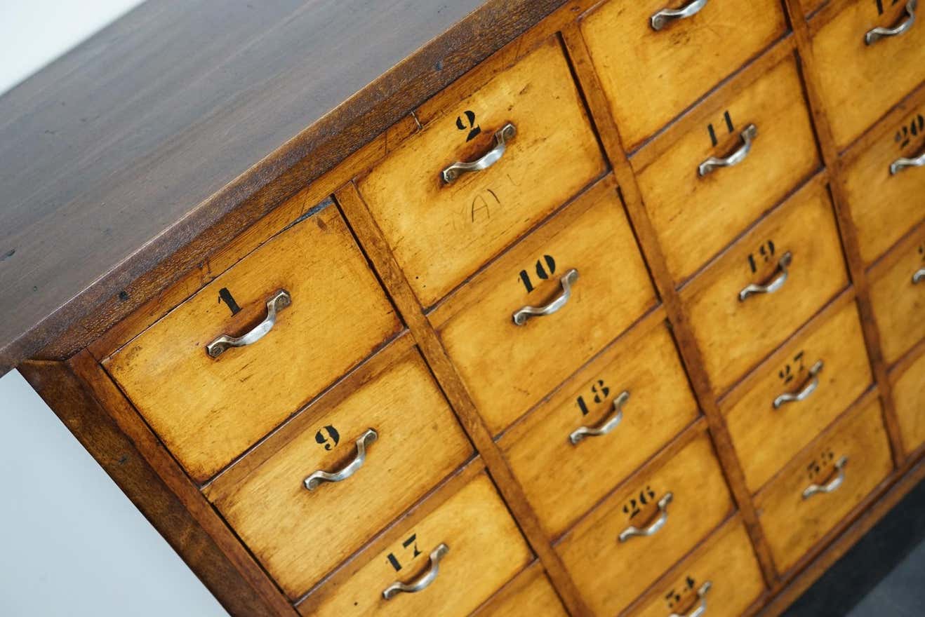 Dutch industrial apothecary cabinet in beech and oak 1940s