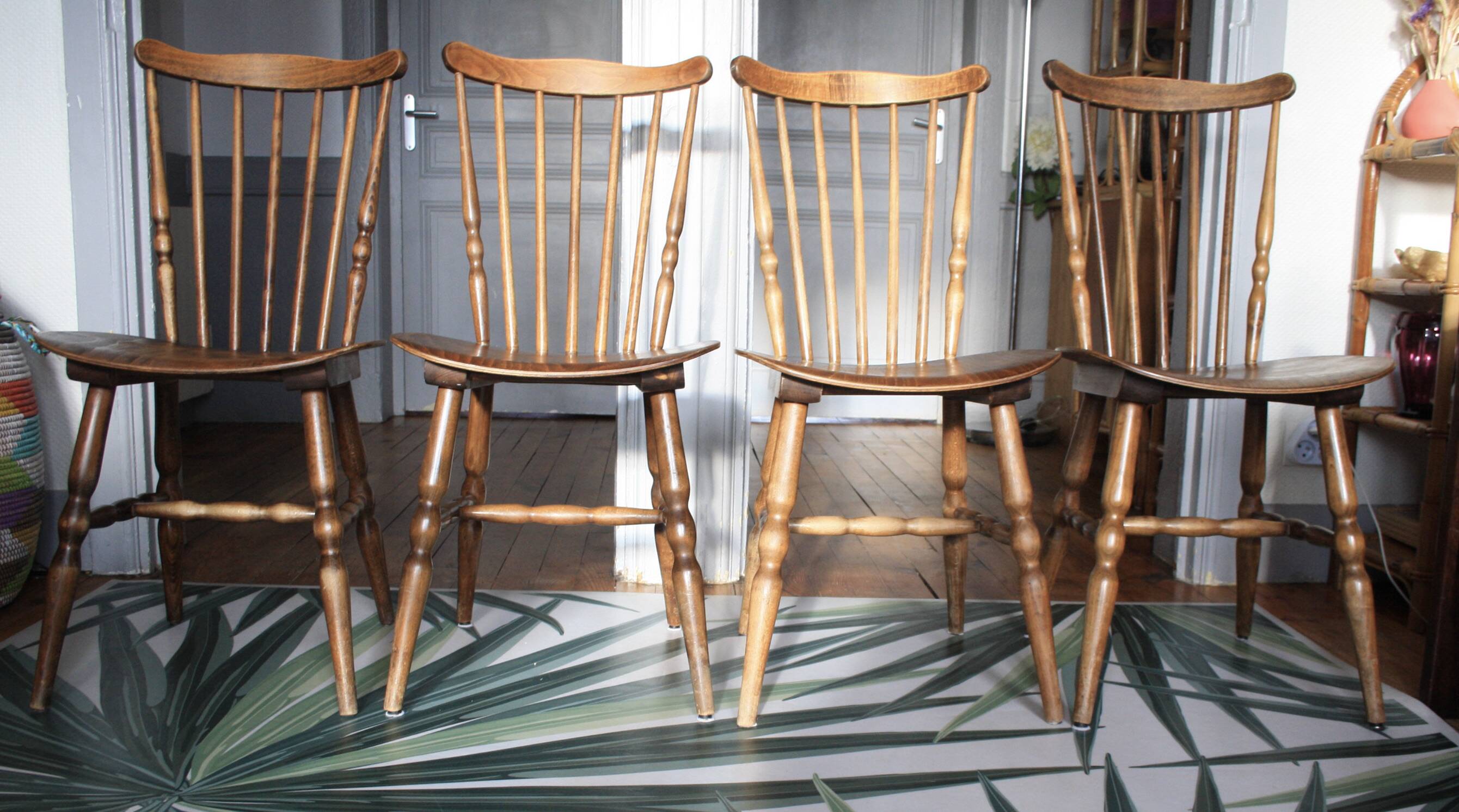 Set of 4 Tacoma Baumann slatted chairs