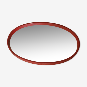 Oval mirror with 70s leather-like coating frame