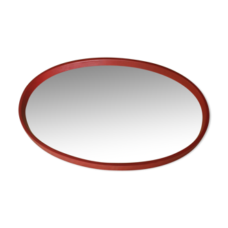 Miroir oval avec cadre revêtement simili-cuir des années 70