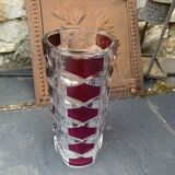 Transparent glass vase and burgundy design and vintage 1970