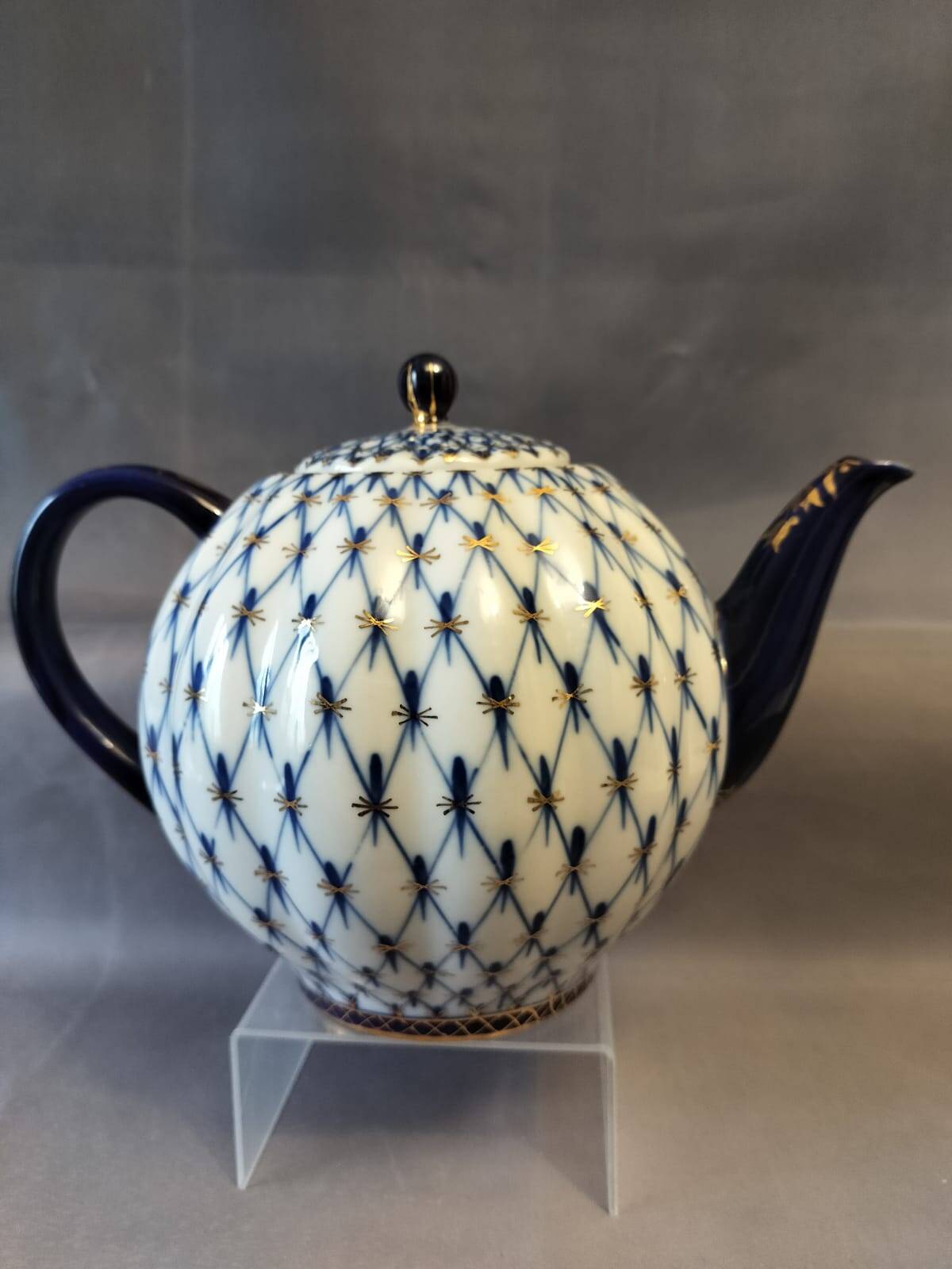 Lomonosov Imperial Porcelain XXL 2000ml Teapot Cobaltnet 22 Carat Gold