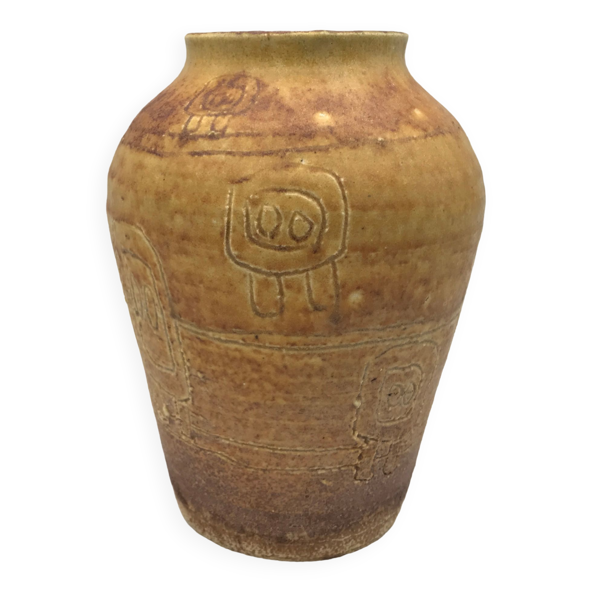 Artistic Vase in Ceramic ACOLAY style Brutalist, vintage, signed Hubert GUY