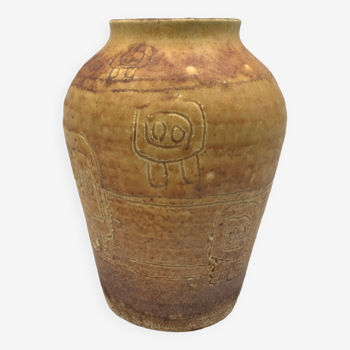 Artistic Vase in Ceramic ACOLAY style Brutalist, vintage, signed Hubert GUY
