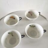 4 cups in fine limoges porcelain signed LC 60s