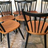 Lot of 8 Scandinavian chairs feet compass stamped Hiller