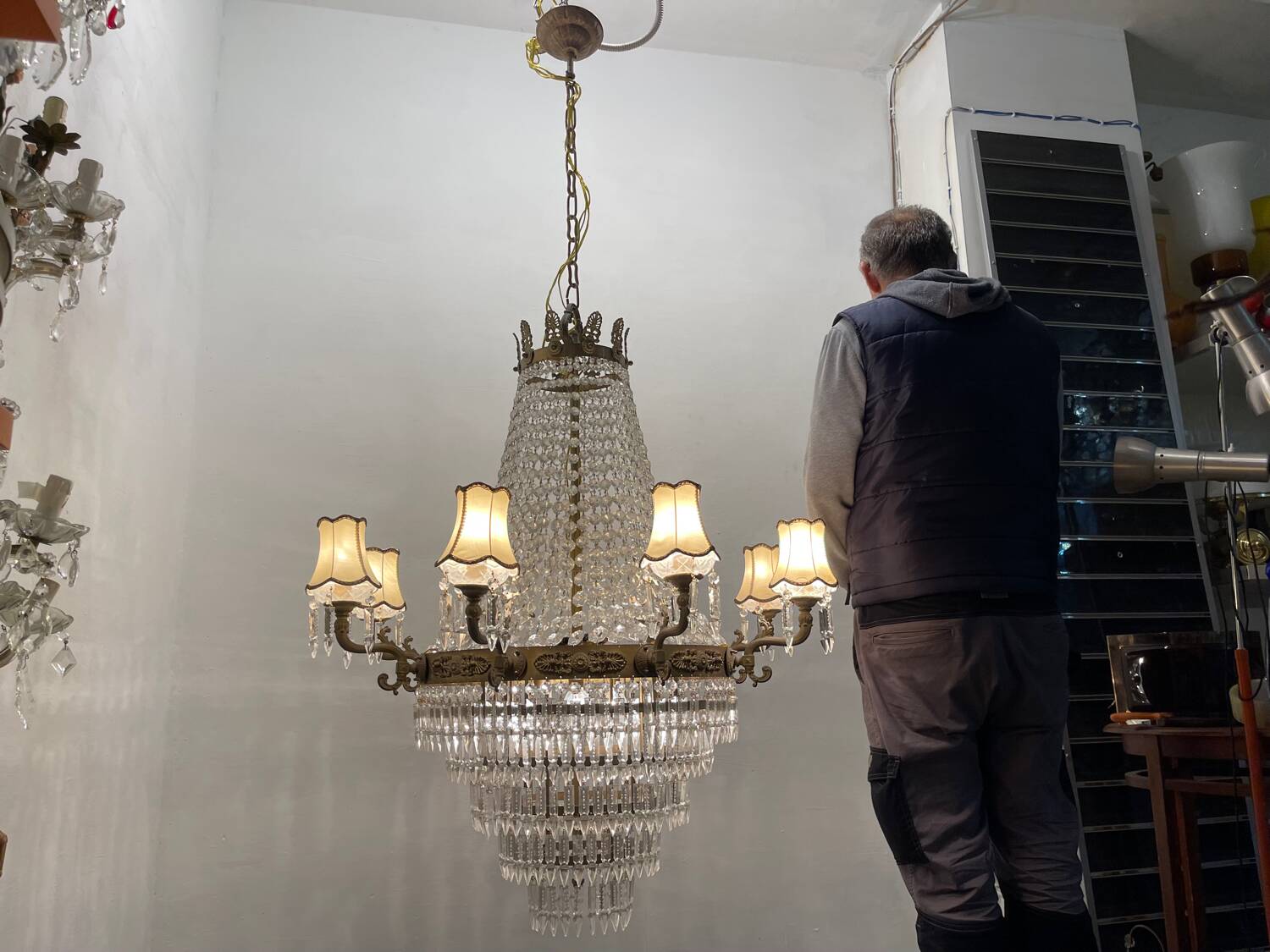 Extra Large Bronze Crystal Chandelier 1950’s