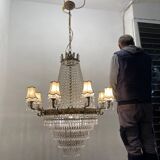Extra Large Bronze Crystal Chandelier 1950’s