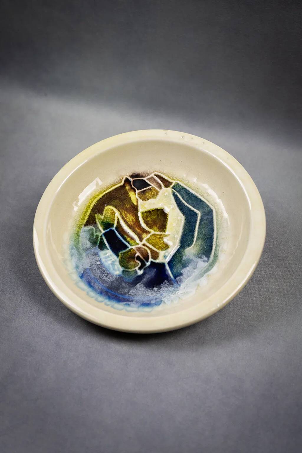 Accolay – glazed earthenware plate with abstract Cépamine decoration – 1970s
