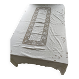 Old rectangular embroidered openwork tablecloth + 16 napkins