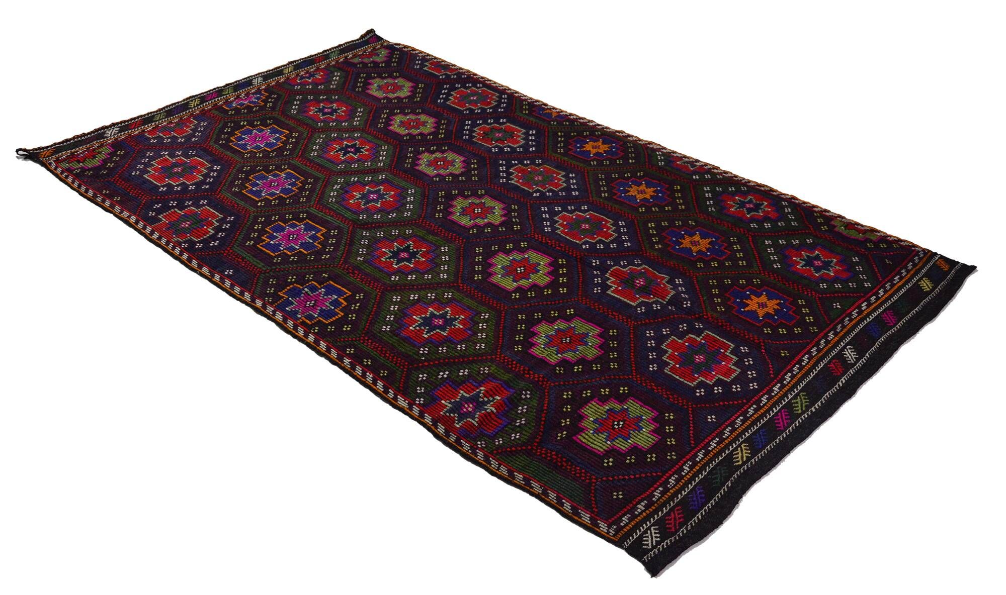 Turkish Kilim Yuruk Vintage 184x310 cm Geometric Red Green Pink