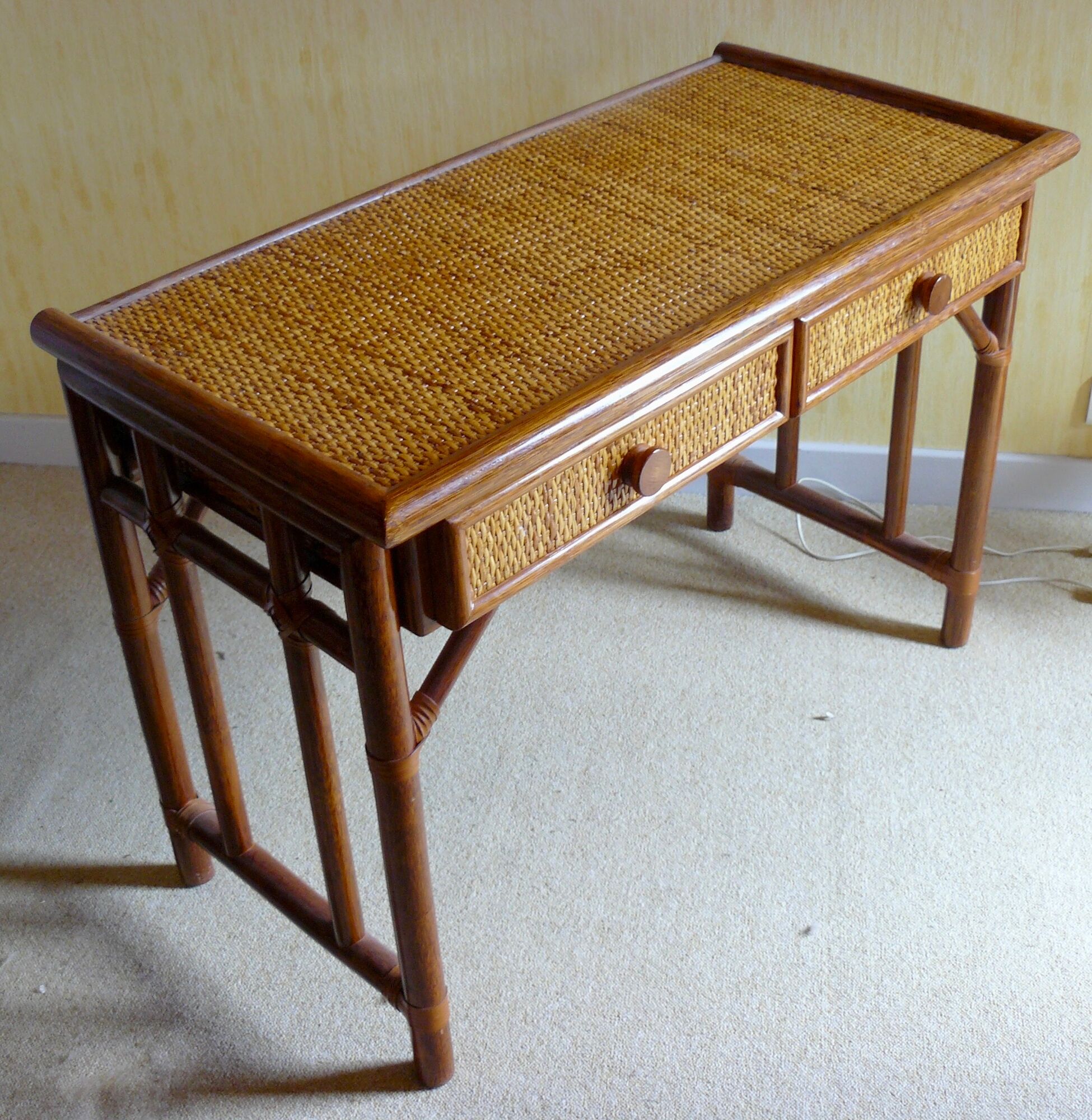 Dressing table and its bamboo and rattan seat Roche Bobois Maugrion vintage 1970-80