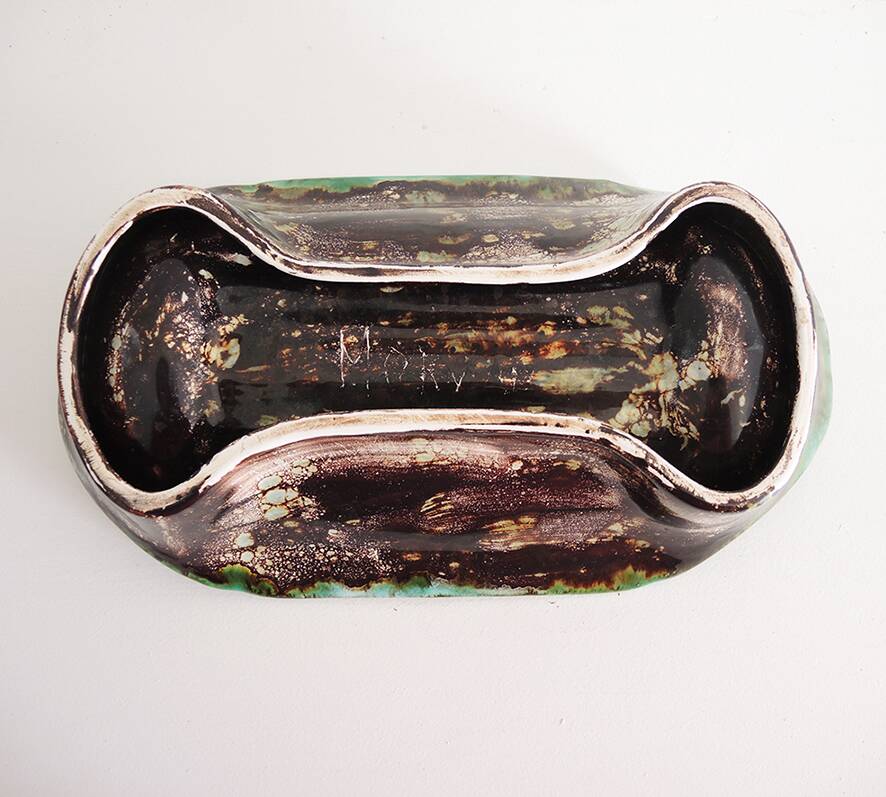 Antique Signed Ceramic Asparagus Dish