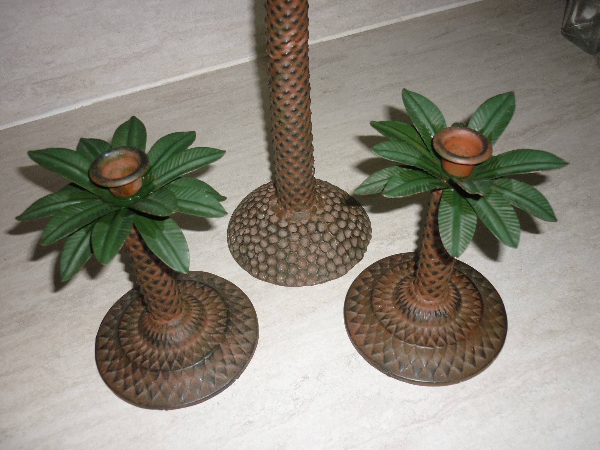 Lot Palm tree candle holders and palm tree with a monkey