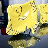 Soap Holder - Pair - Yellow Earthenware - Vintage Fish Bathroom Accessory