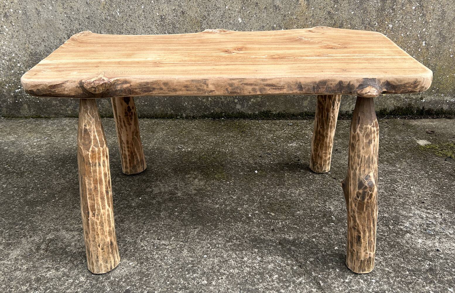 Brutalist coffee table, solid oak, tree trunk