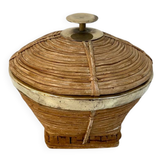 Vintage wicker and brass basket - 1970s