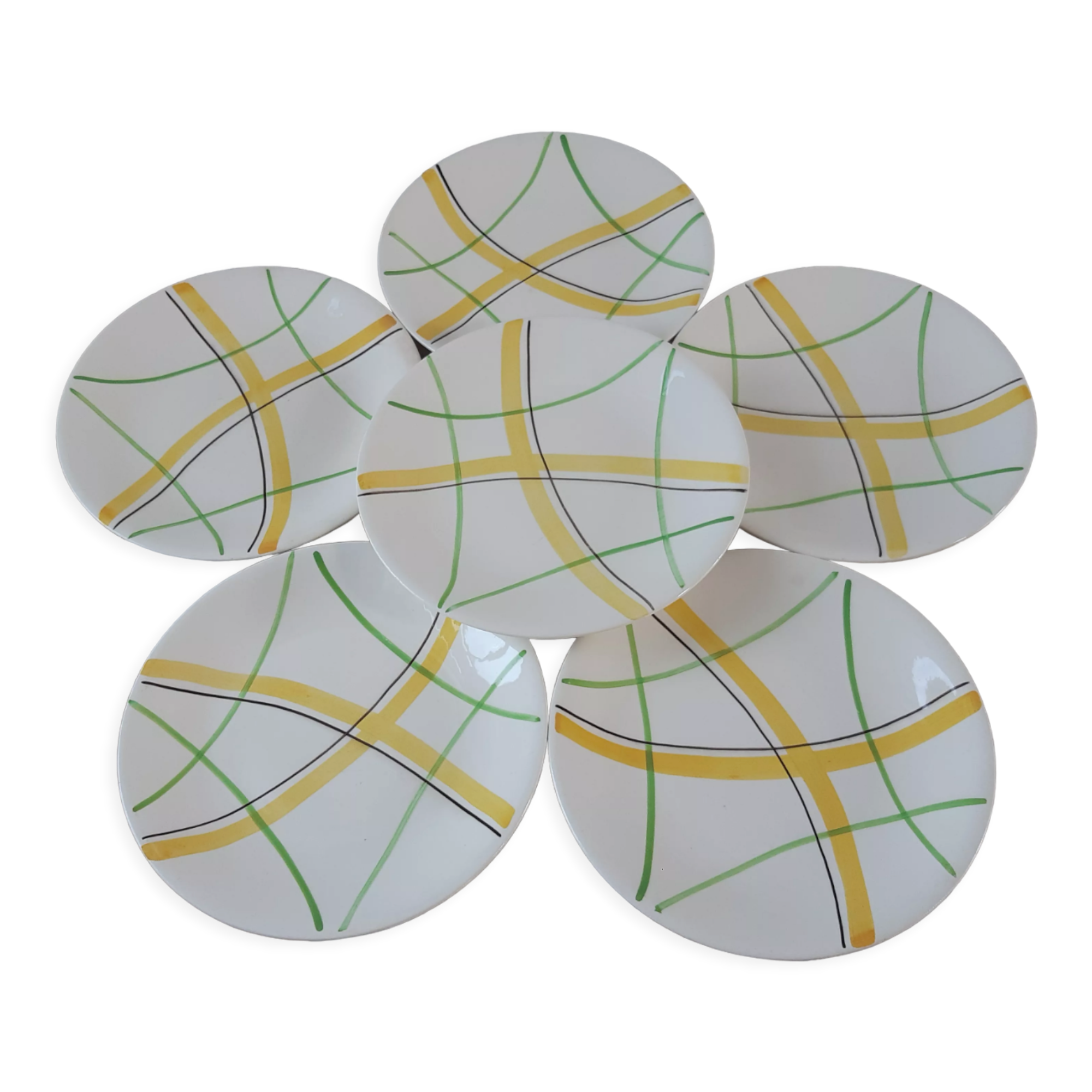 Set of 6 flat plates Gien model Sarabande years 50-60