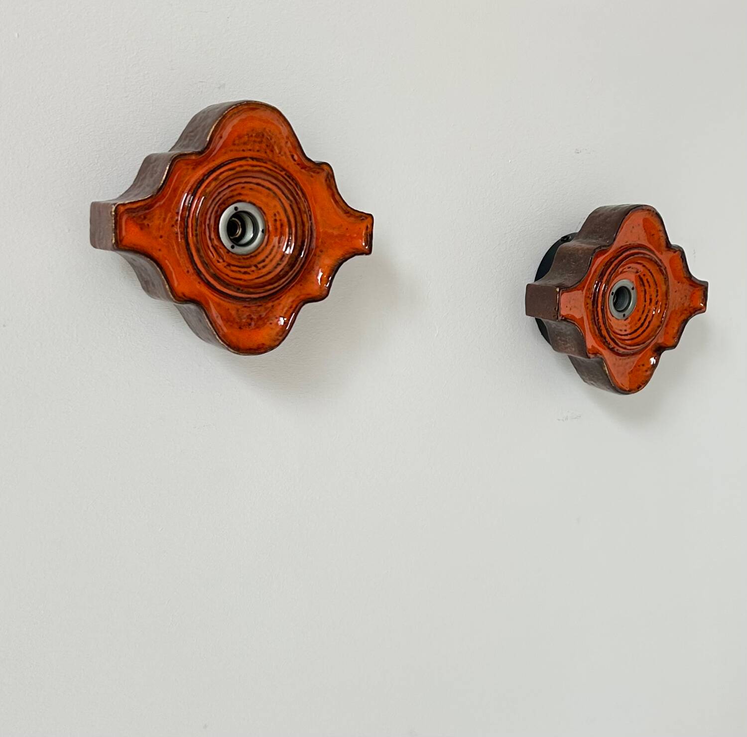 Pair of vintage wall lights, brown and orange ceramic, Sweden 1960