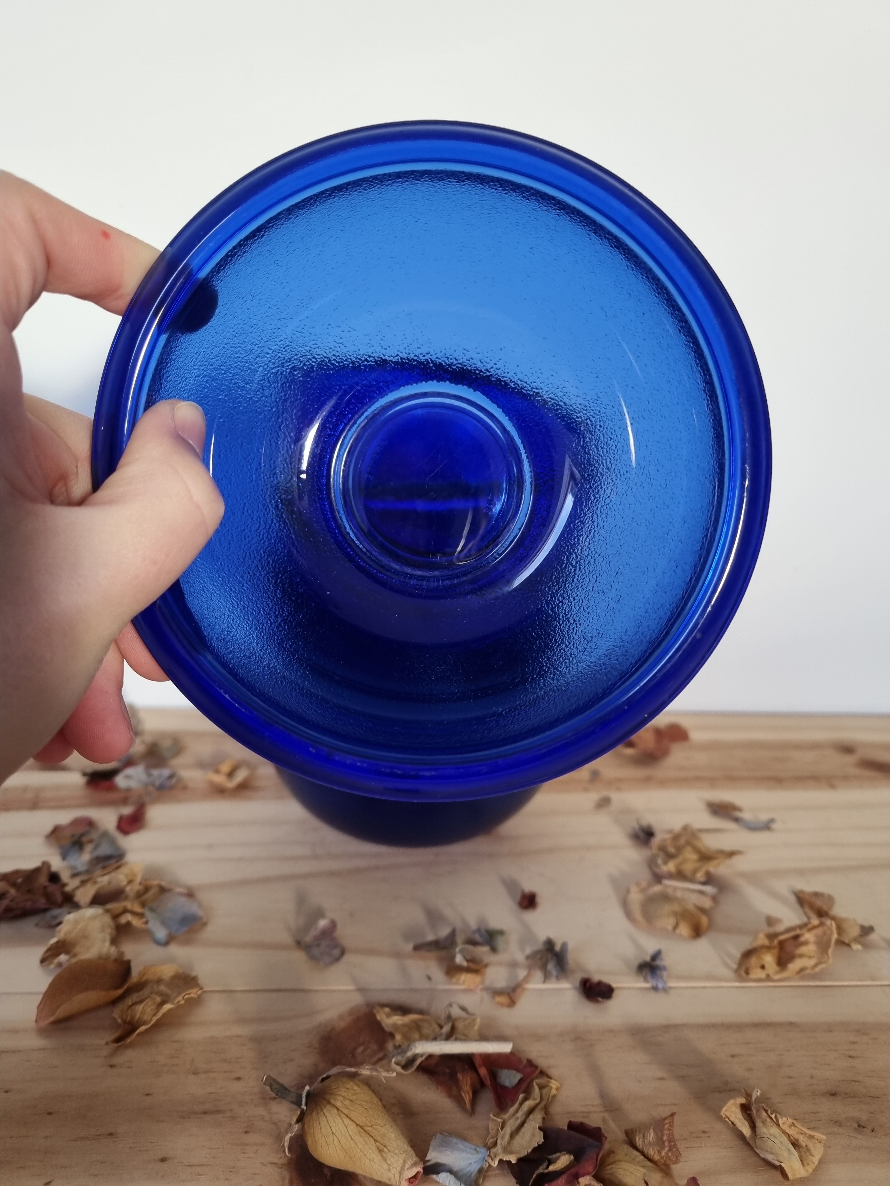 Set of eight ramekin bowls blue glass cups made in vintage France