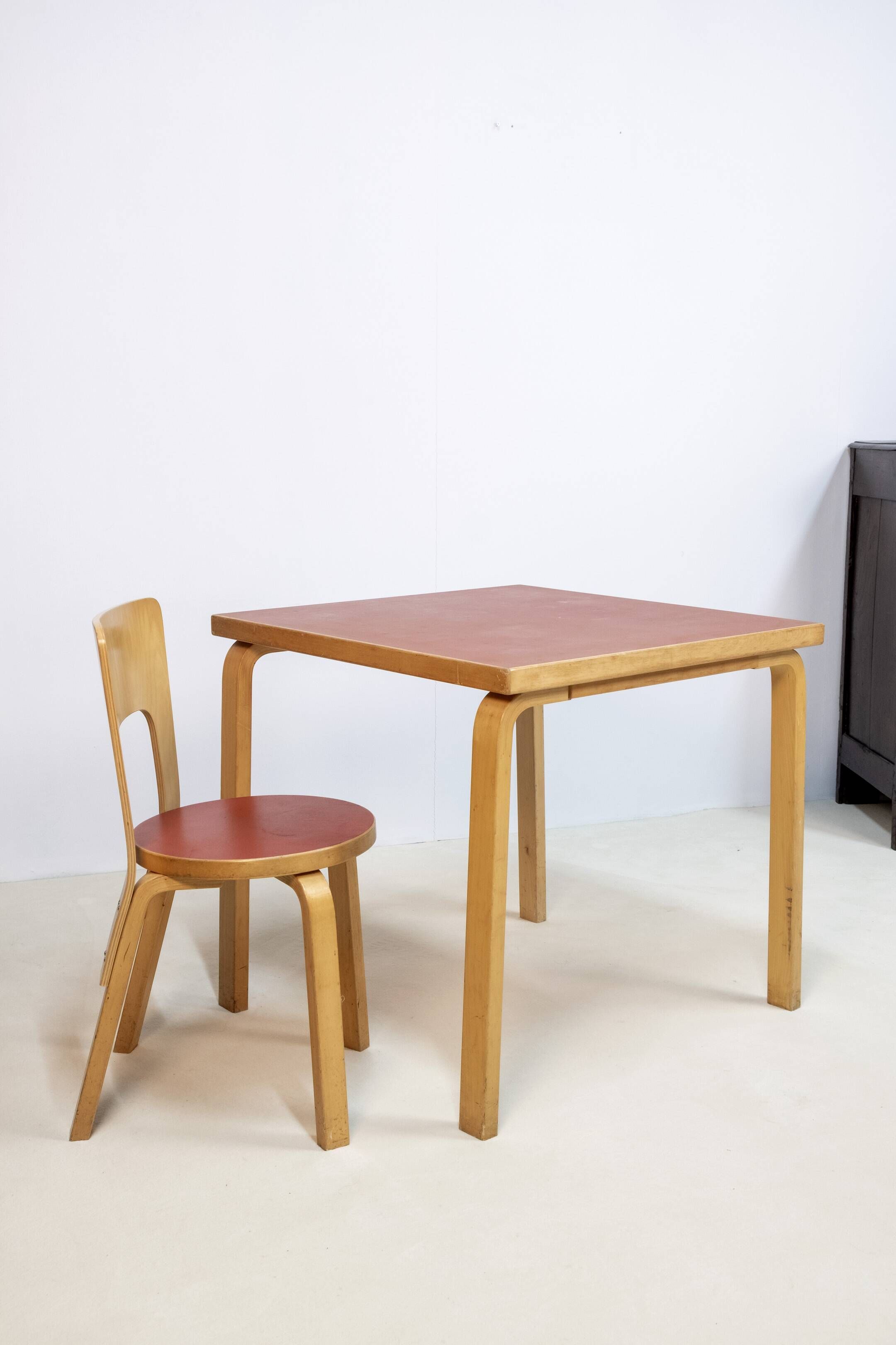 Alvar Aalto Model 81C Square Dining Table in Red Linoleum, Artek, 1970s