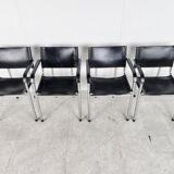 Vintage chrome and leather dining chairs set of 4 - 1980s