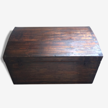Grand coffre ancien en bois & métal
