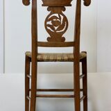 Chaise Charles X en merisier cannage a motif refait a neuf