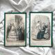 2 lithographs, antique fashion illustrations, under glass, 19th century
