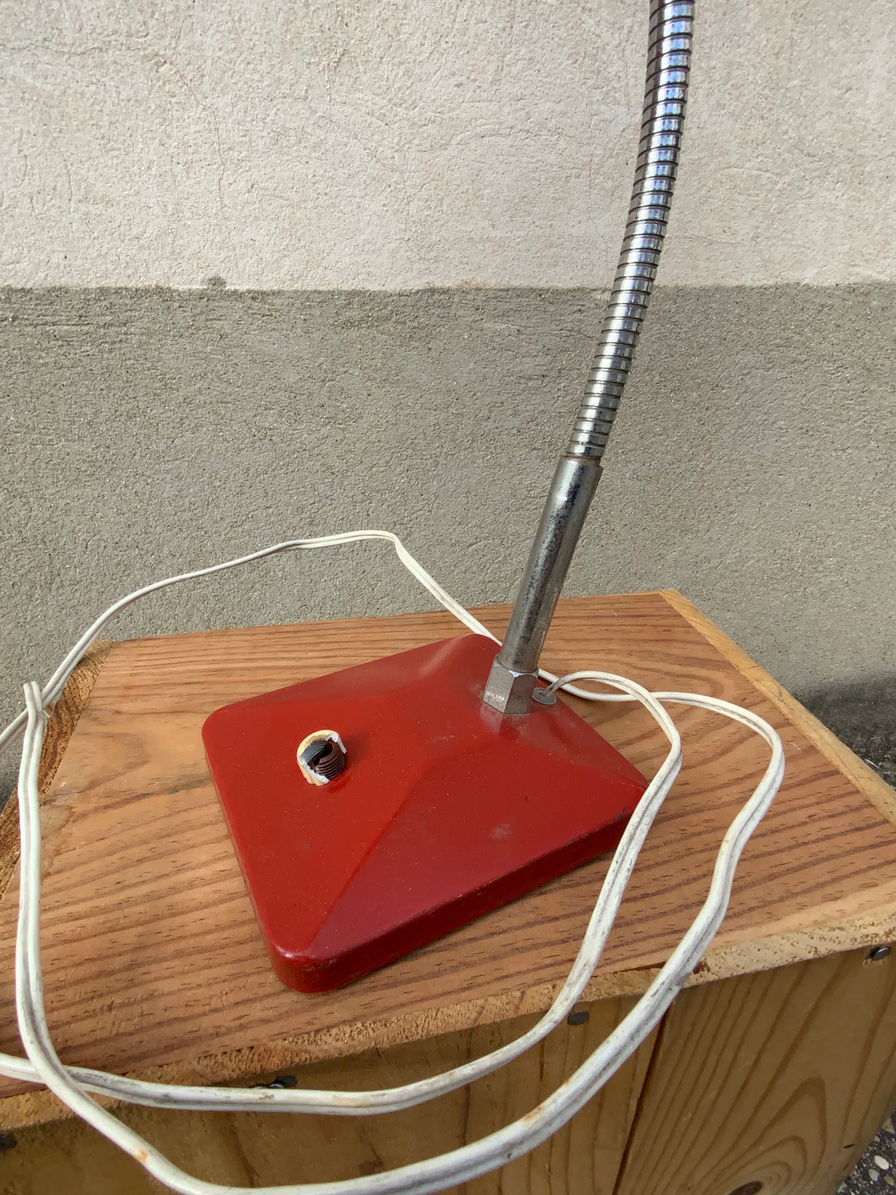 Vintage table lamp Aluminor France red metal desk