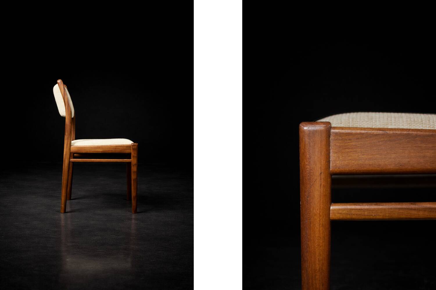 Vintage Mid-Century Modern Danish Teak & Beige Fabric Chairs, Set of 4