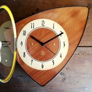 Clock formica vintage asymmetrical silent wall clock "SMI gilded wood"