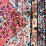 Old sinkiang oriental rug handmade 68 x 139 cm