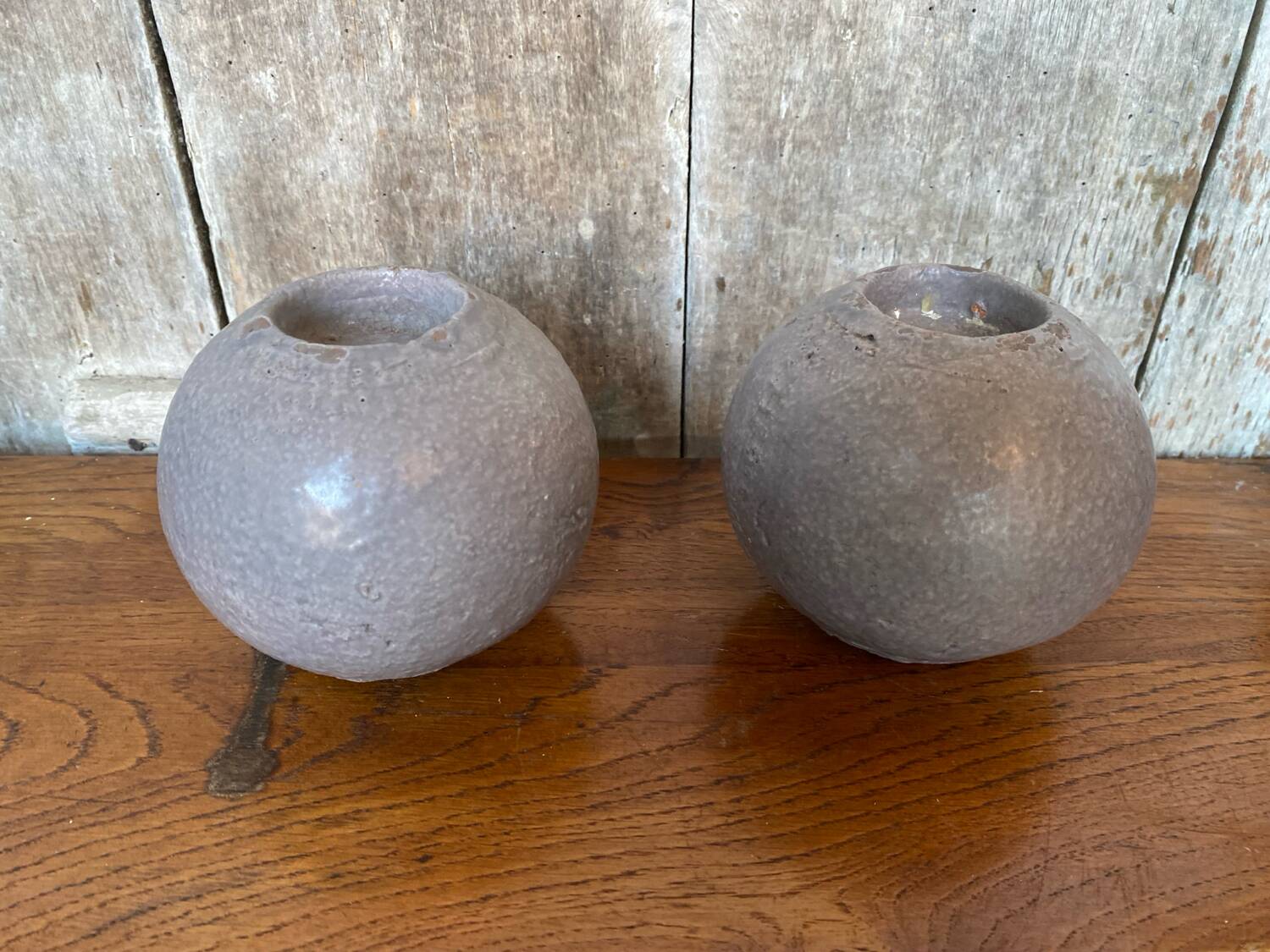 Pair of J-Line Vintage Grey Ceramic Ball Candle Holders #B771
