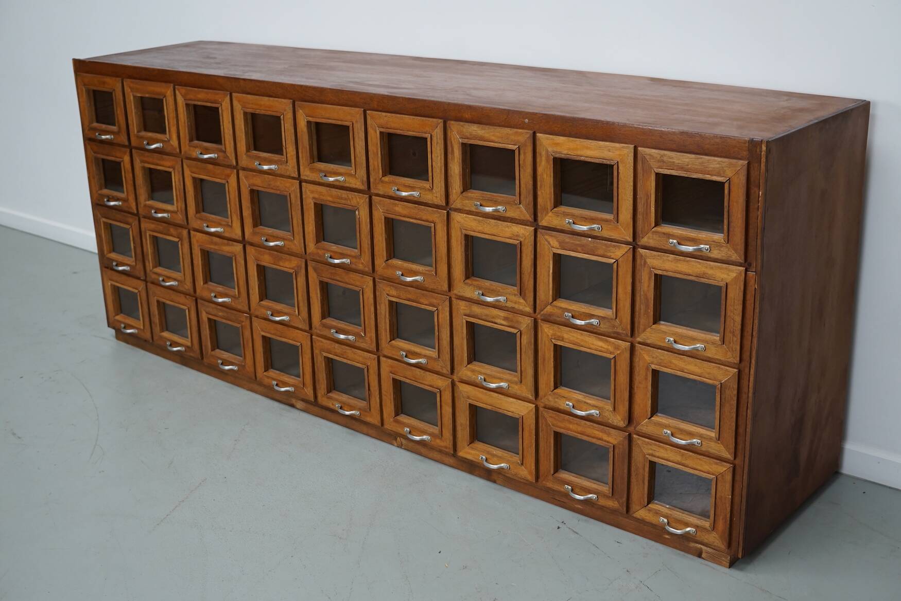 Vintage Dutch Beech Haberdashery Shop Cabinet / Vitrine, 1950s