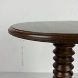 Brutalist Wood Turned Press Side Table in the style of Charles Dudouyt