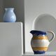 Large blue and yellow hand painted carafe H:20cm