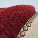 1960s, Danish curved 2-seater sofa, red/beige furniture wool fabric.